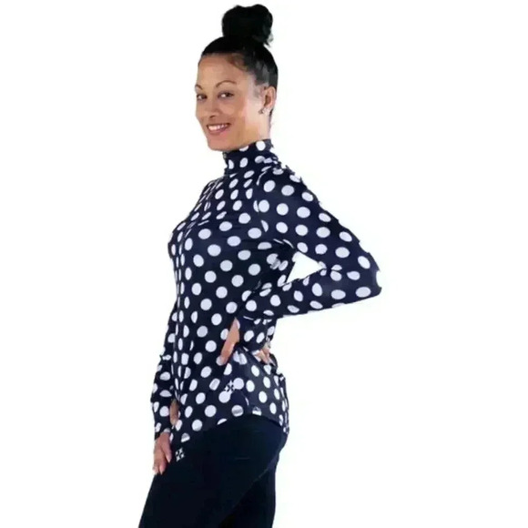 Jofit UV Womens Long Sleeve Golf Mock Navy/White Polka Dots Size S - Picture 1 of 8